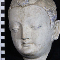 Fig. 24 - Buddha head with traces of blue paint on the hair and eyes from Chapel 4 (TN CH 4 no. 18)