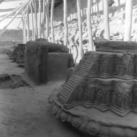 Upper Terrace, row of stupas and thrones; in the fore, Stupa 7 ()neg 7402-7